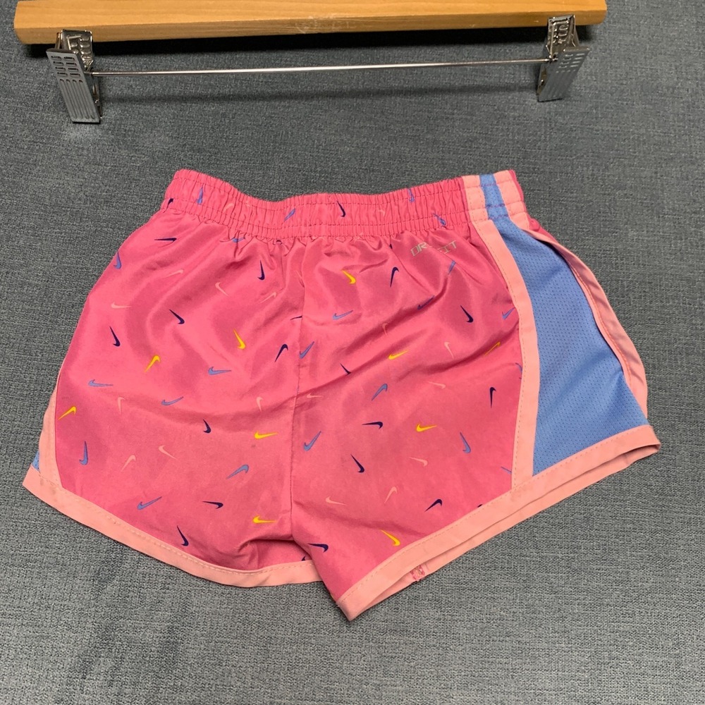 Nike Dri-Fit Tempo Shorts Girls 2T 1-2Yrs Pink Blue All-Over Micro-Swoosh Logo